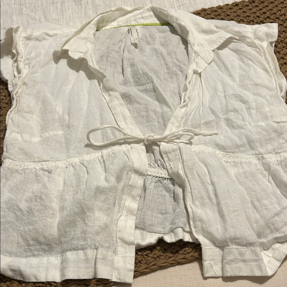 Anthropologie Cream Tie-Front Blouse